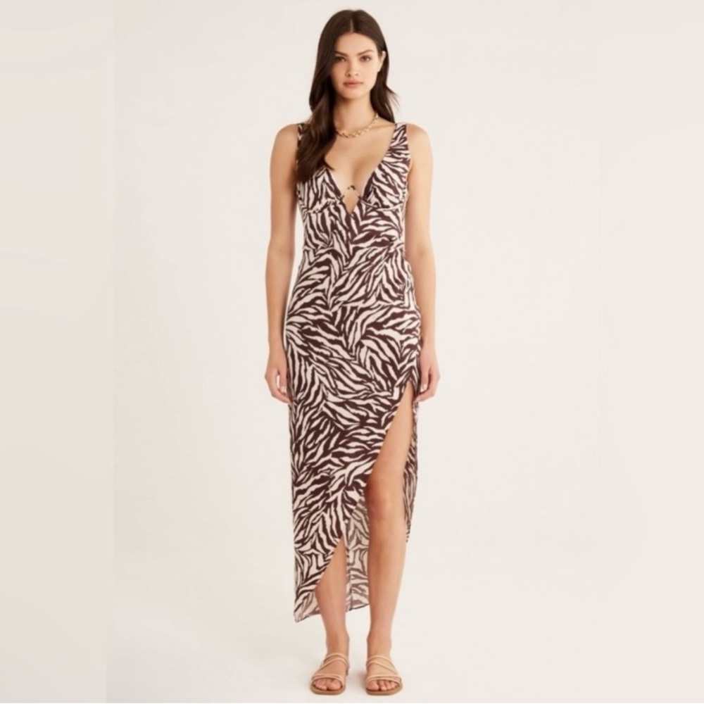 #48 Rumer NWT Cyrus Maxi Zebra Brown Print Underwire Wrap Maxi Midi